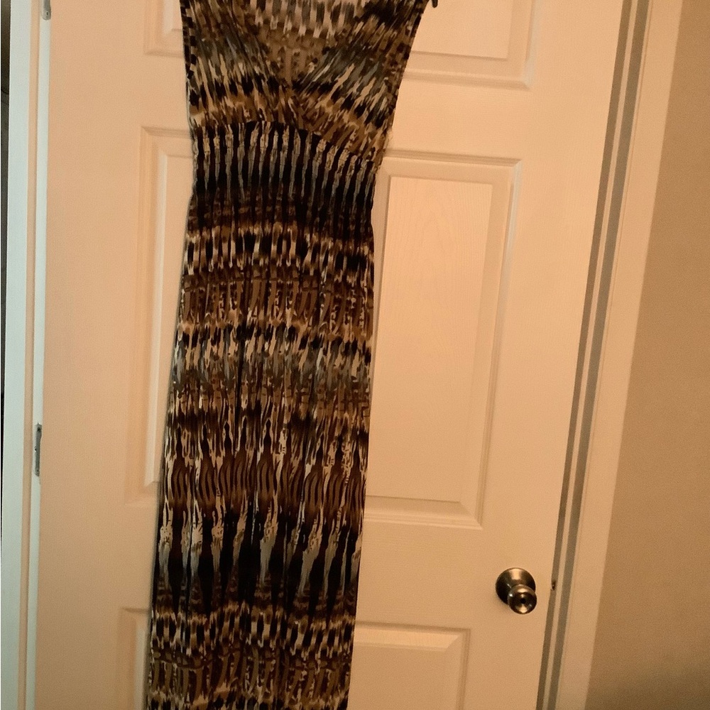 Women’s Brown Patterned Maxi Dress - Casual Stretch Fit